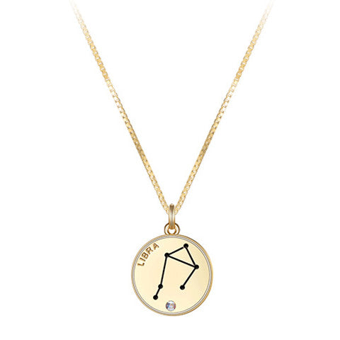 12 Constellations Coin Disc Necklace Sign Of Star Zodiac Pendant