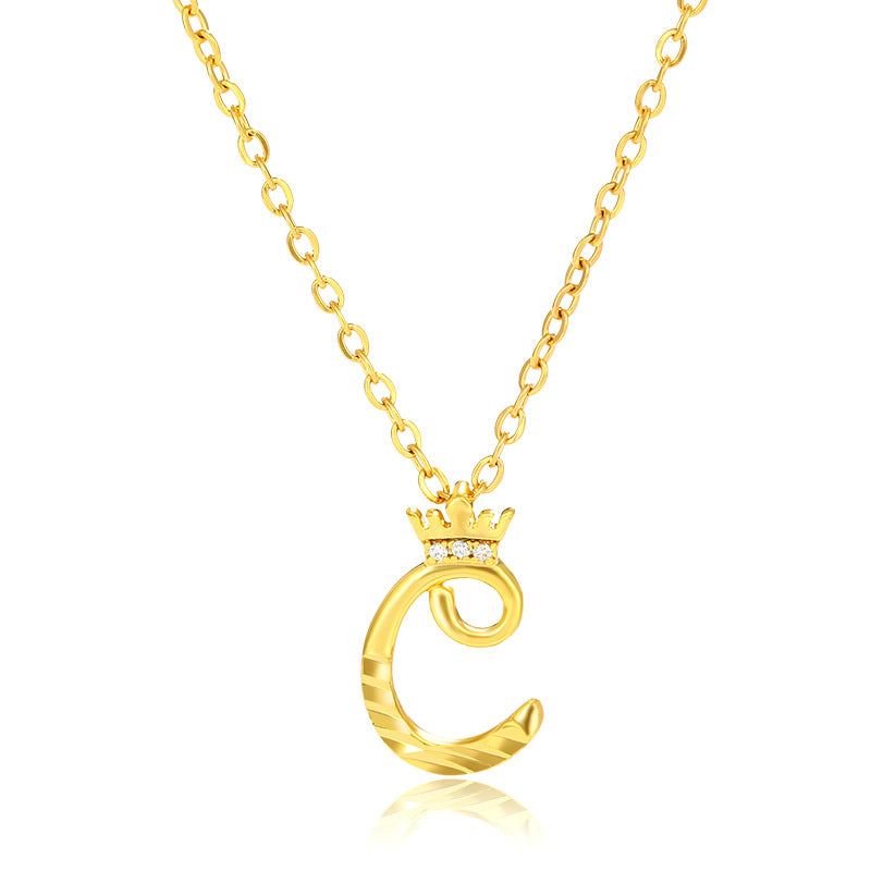 Initial Script A-Z Letter Crown Pendant Necklace 18K Gold Plated Cubic Zirconia Necklace