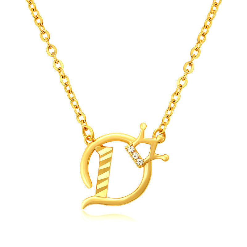 Initial Script A-Z Letter Crown Pendant Necklace 18K Gold Plated Cubic Zirconia Necklace