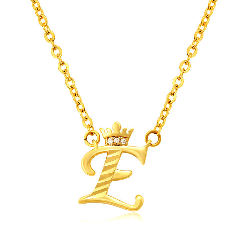 Initial Script A-Z Letter Crown Pendant Necklace 18K Gold Plated Cubic Zirconia Necklace