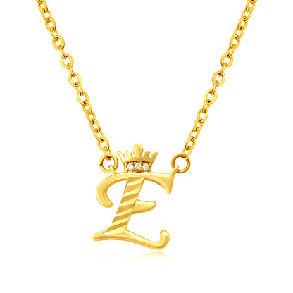 Initial Script A-Z Letter Crown Pendant Necklace 18K Gold Plated Cubic Zirconia Necklace