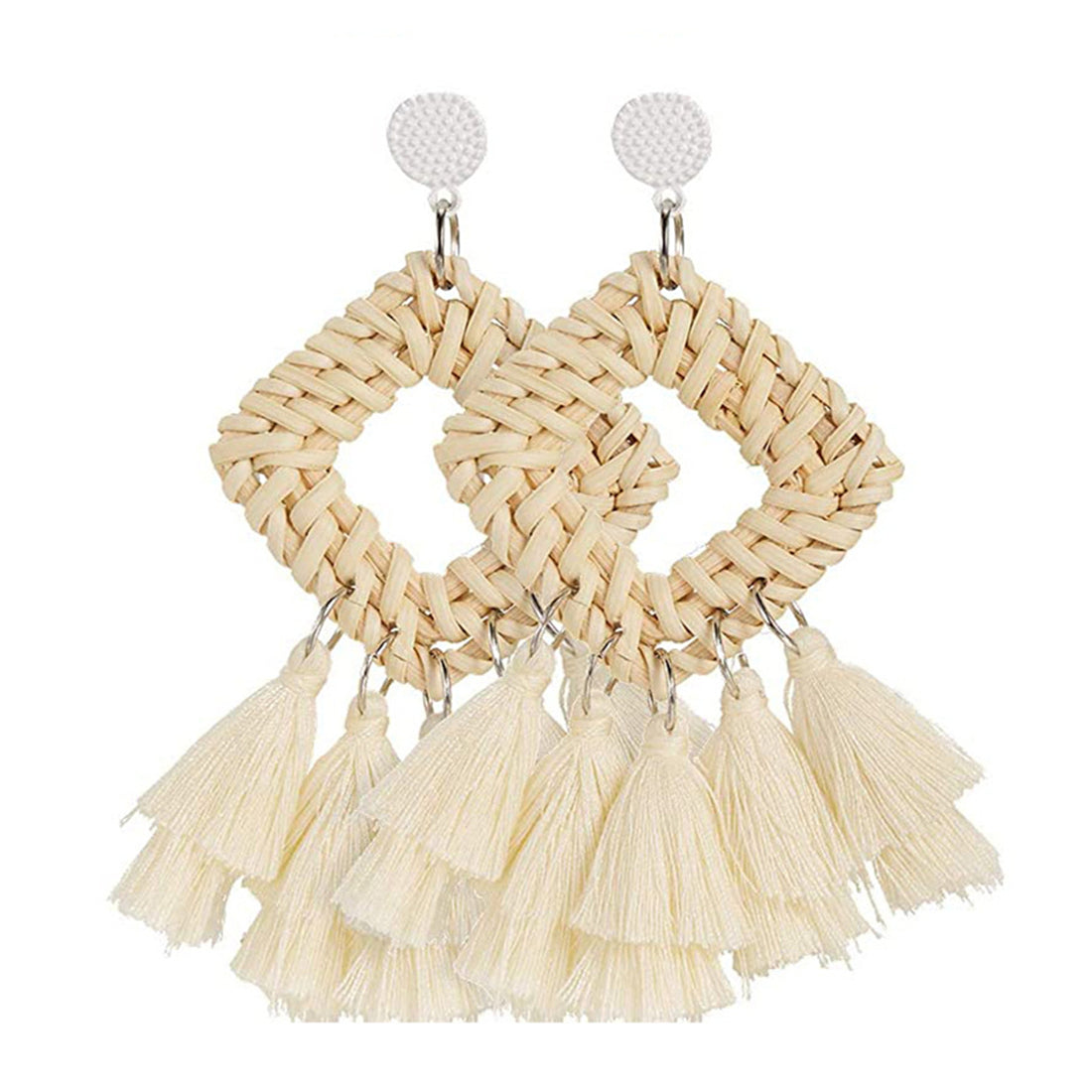 Handmade Straw Wicker Braid Drop Dangle Bohemian Earrings