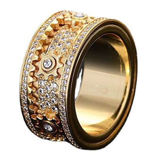 Gear Wheel Rotatable Ring Cubic Zircon Fidget Ring Brass Anxiety Ring Spinner Ring