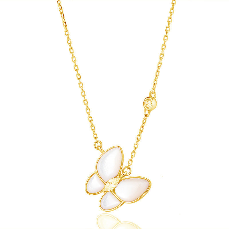 S925 Silver Pearl Shell Dainty Butterfly Chain Necklace