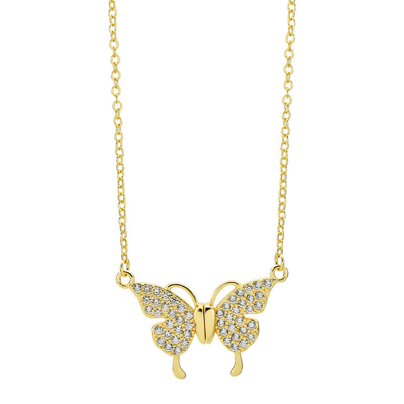 Double-Sided Wearing Diamond-Set Magnetic Butterfly Pendant Necklace