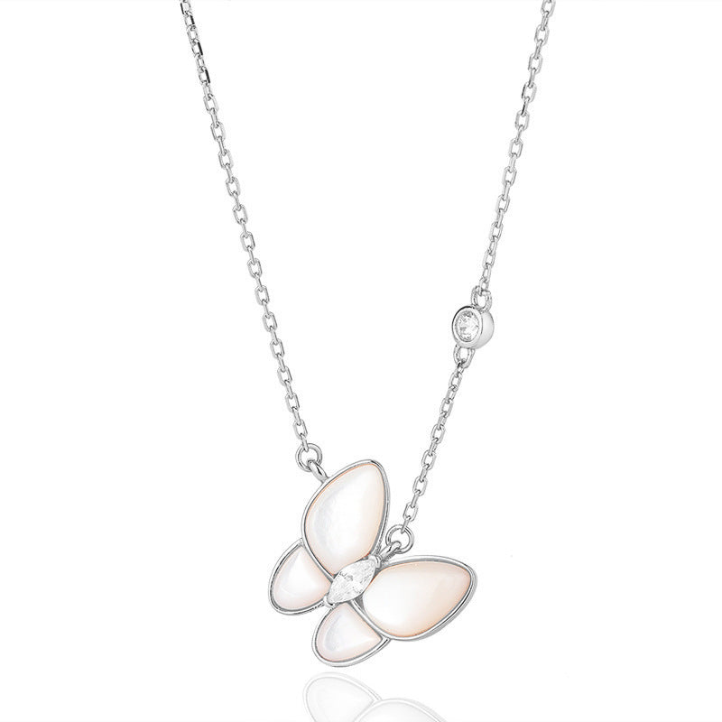 S925 Silver Pearl Shell Dainty Butterfly Chain Necklace