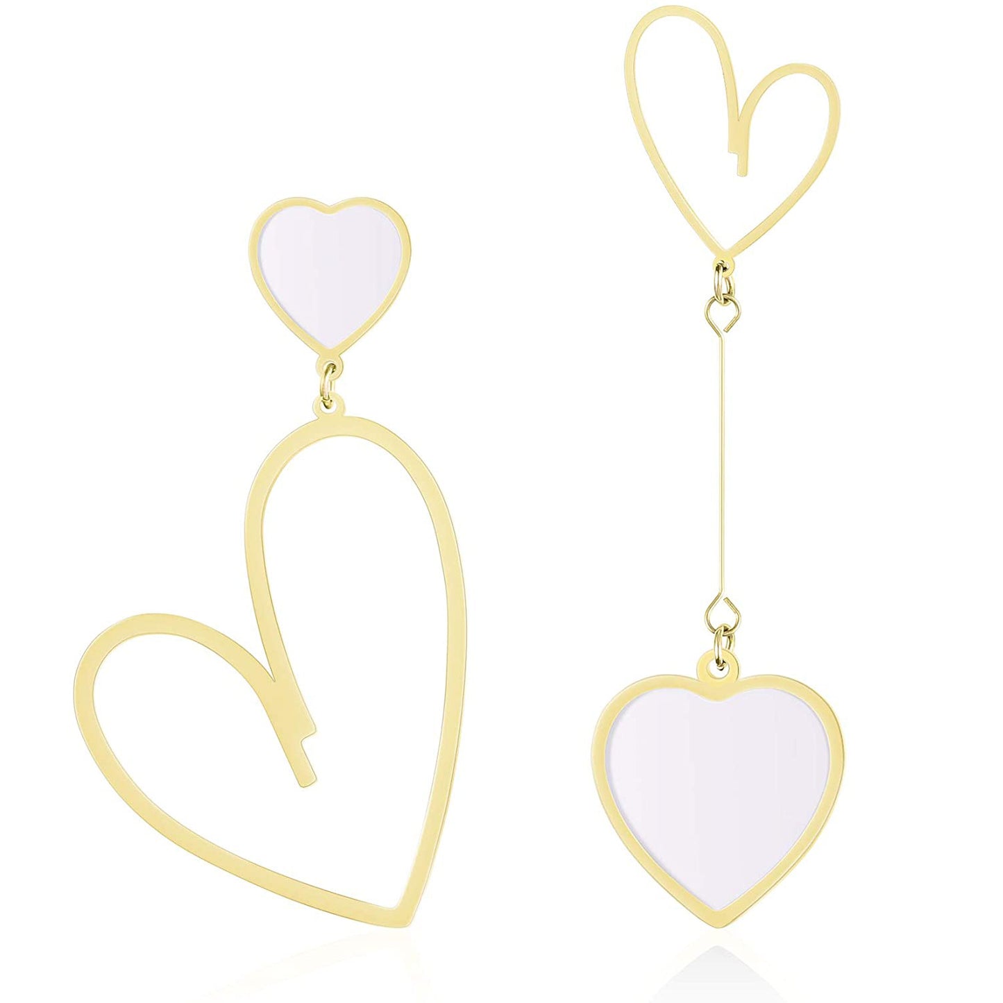 Heart Asymmetric Drop Dangle Earrings Love Hook Mismatched Stud Earring